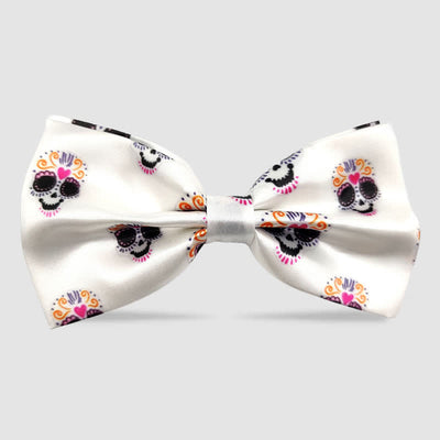 Cartoon Skull Pattern Halloween Party Costume Bow Tie - White - image 1