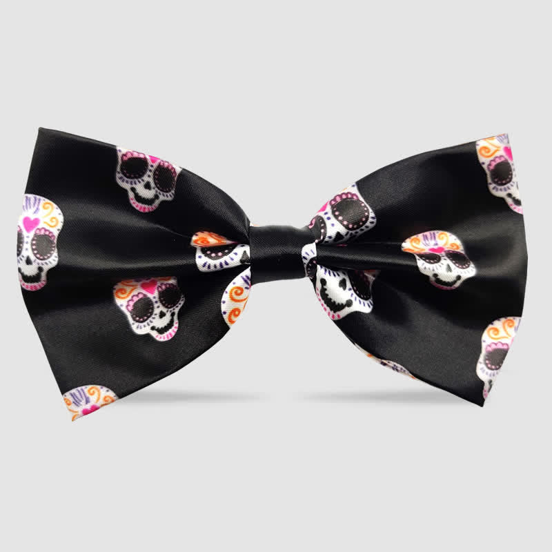 Cartoon Skull Pattern Halloween Party Costume Bow Tie - Black - image 0