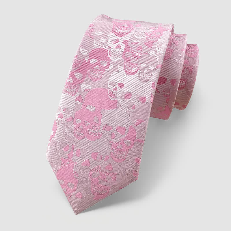 Halloween Overlapping Skull Mask Pattern Necktie Pocket Square - Style #5 - Necktie - image 8