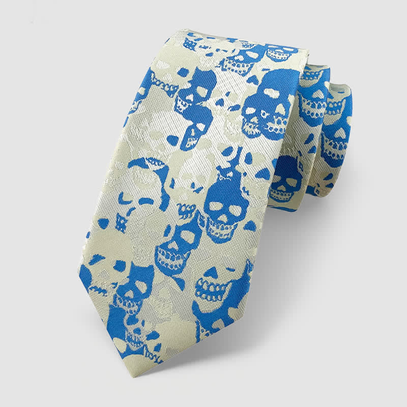 Halloween Overlapping Skull Mask Pattern Necktie Pocket Square - Style #7 - Necktie - image 12