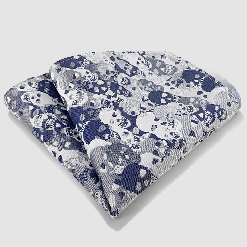 Halloween Overlapping Skull Mask Pattern Necktie Pocket Square - Style #3 - Pocket Square - image 5