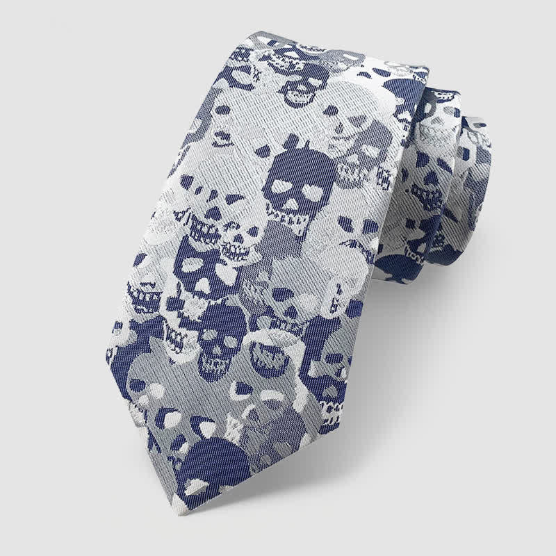 Halloween Overlapping Skull Mask Pattern Necktie Pocket Square - Style #3 - Necktie - image 4