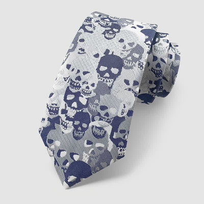 Halloween Overlapping Skull Mask Pattern Necktie Pocket Square - Style #3 - Necktie - image 4