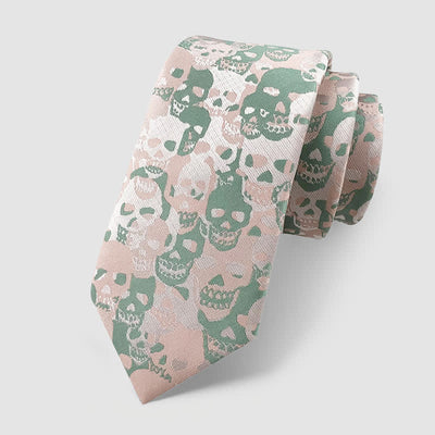Halloween Overlapping Skull Mask Pattern Necktie Pocket Square - Style #6 - Necktie - image 10