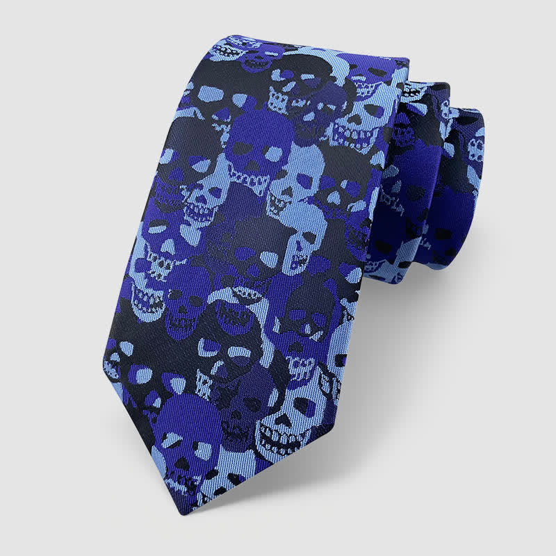 Halloween Overlapping Skull Mask Pattern Necktie Pocket Square - Style #2 - Necktie - image 2