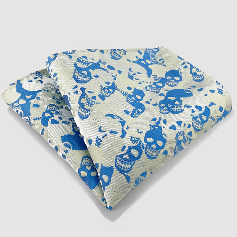 Halloween Overlapping Skull Mask Pattern Necktie Pocket Square - Style #7 - Pocket Square - image 13