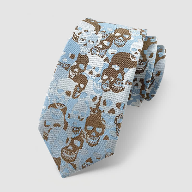 Halloween Overlapping Skull Mask Pattern Necktie Pocket Square - Style #1 - Necktie - image 0