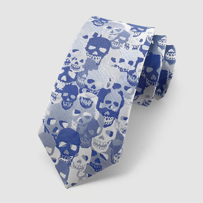 Halloween Overlapping Skull Mask Pattern Necktie Pocket Square - Style #4 - Necktie - image 6