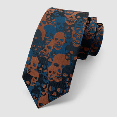 Halloween Overlapping Skull Mask Pattern Necktie Pocket Square - Style #9 - Necktie - image 15