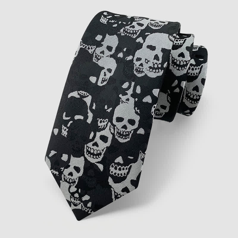 Halloween Overlapping Skull Mask Pattern Necktie Pocket Square - Style #8 - Necktie - image 14