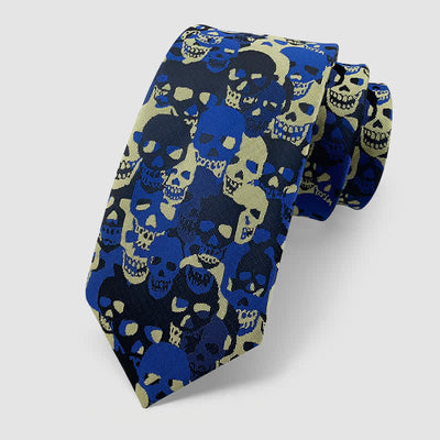 Halloween Overlapping Skull Mask Pattern Necktie Pocket Square - Style #11 - Necktie - image 17