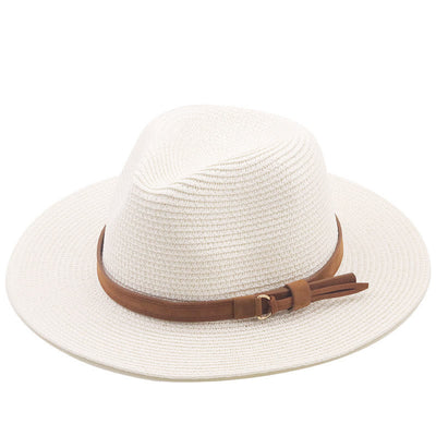 Outdoor Sunshade Knitted Men's Cowboy Hat With Brown Belt - White - M (22 "-22 7/8") - image 5