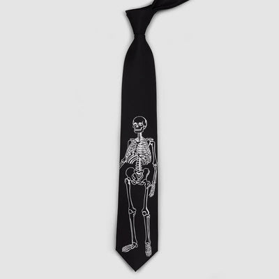 Black & White Embroidered Skull Skeleton Halloween Necktie - image 4