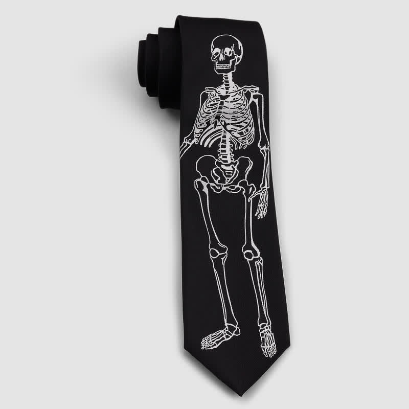 Black & White Embroidered Skull Skeleton Halloween Necktie - image 2