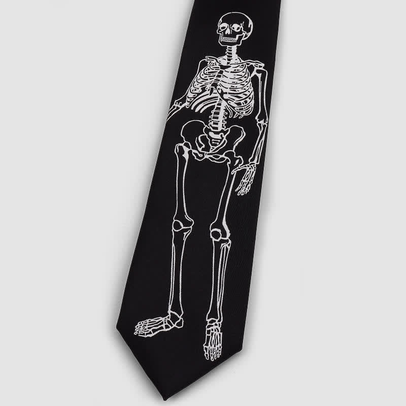 Black & White Embroidered Skull Skeleton Halloween Necktie - image 5