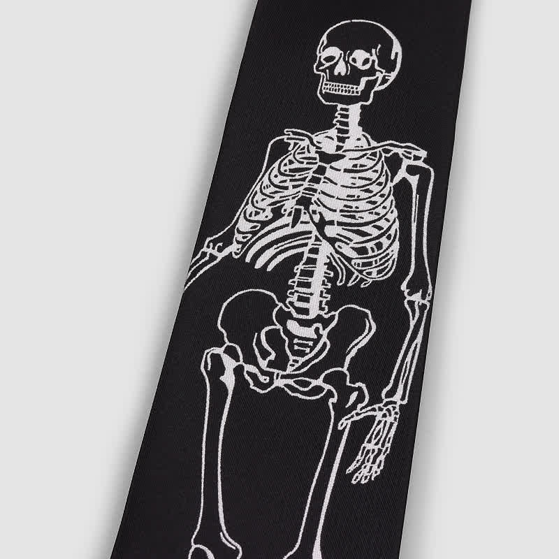 Black & White Embroidered Skull Skeleton Halloween Necktie - image 1