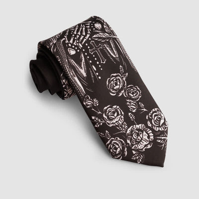 Black & White Rose Skull Cross Halloween Party Necktie - Black & White - image 0