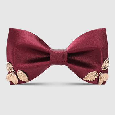 Men's Burgundy Metal Leaves Embellishment Bow Tie - Style #1 - image 0