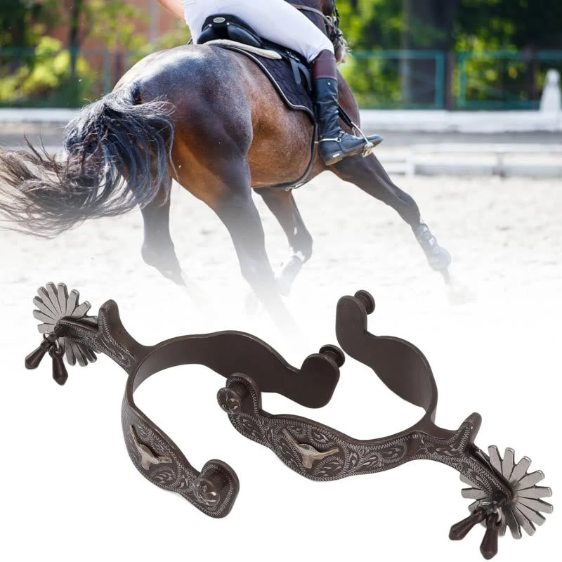 Halloween Silver Exquisite Handmade Carved Cowboy Spurs - image 2