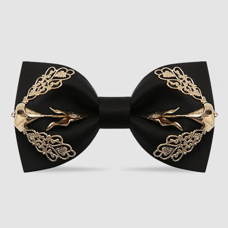 Men's Golden Floral Calla Lily Bow Tie - Black - image 4
