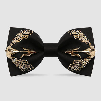 Men's Golden Floral Calla Lily Bow Tie - Black - image 4