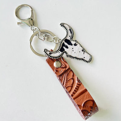 Western Style Brown Leather Bull Pendant Keychain - Style #1 - image 1
