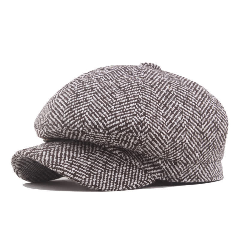 Stylish Twill Pattern Cotton Octagonal Beret Hat - Coffee - L (23 1/4"-23 5/8") - image 2
