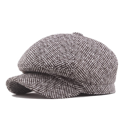Stylish Twill Pattern Cotton Octagonal Beret Hat - Coffee - L (23 1/4"-23 5/8") - image 2