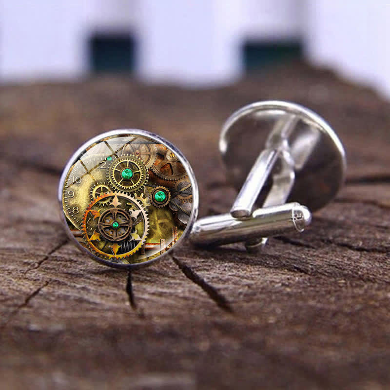 Vintage Charm Steampunk Gears Pattern Cufflinks - Style #1 - image 0