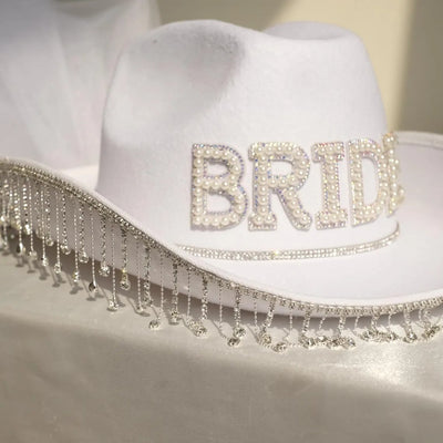 Exquisite Tassel BRIDE Pearl Inlaid Cowboy Hat - image 0