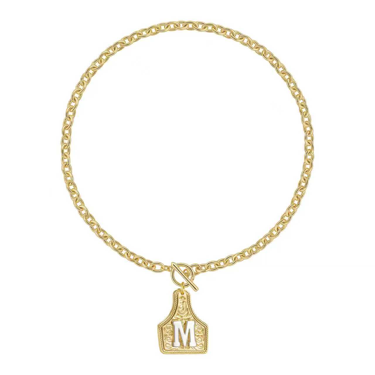 FT: Golden & Silver Exquisite Letter Pendant Embossed Necklace - image 2