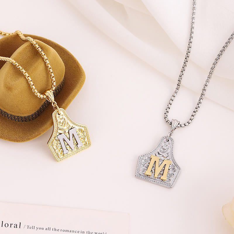 FT: Golden & Silver Exquisite Letter Pendant Embossed Necklace - image 1