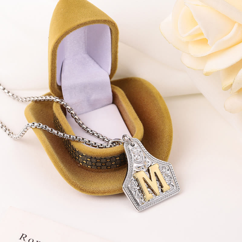 FT: Golden & Silver Exquisite Letter Pendant Embossed Necklace - image 4