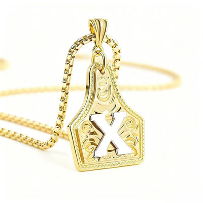 FT: Golden & Silver Exquisite Letter Pendant Embossed Necklace - Golden - X - image 27