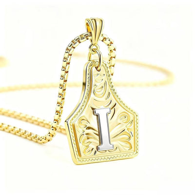 FT: Golden & Silver Exquisite Letter Pendant Embossed Necklace - Golden - I - image 12