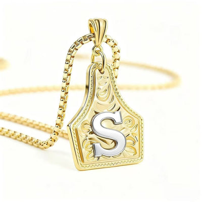 FT: Golden & Silver Exquisite Letter Pendant Embossed Necklace - Golden - S - image 22