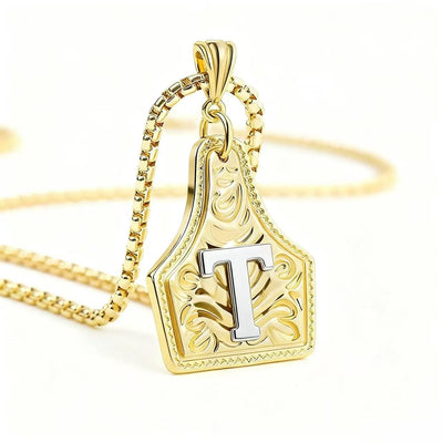 Golden & Silver Exquisite Letter Pendant Embossed Necklace - Golden - T - image 23