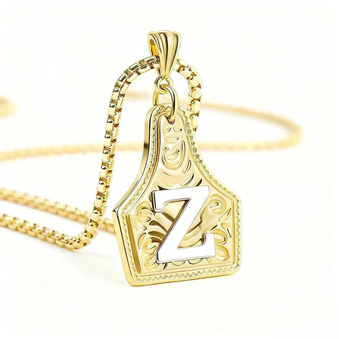 FT: Golden & Silver Exquisite Letter Pendant Embossed Necklace - Golden - Z - image 29