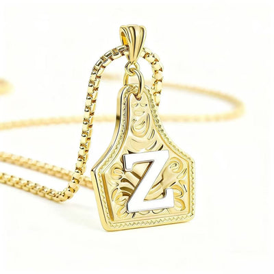 FT: Golden & Silver Exquisite Letter Pendant Embossed Necklace - Golden - Z - image 29