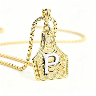 FT: Golden & Silver Exquisite Letter Pendant Embossed Necklace - Golden - P - image 19