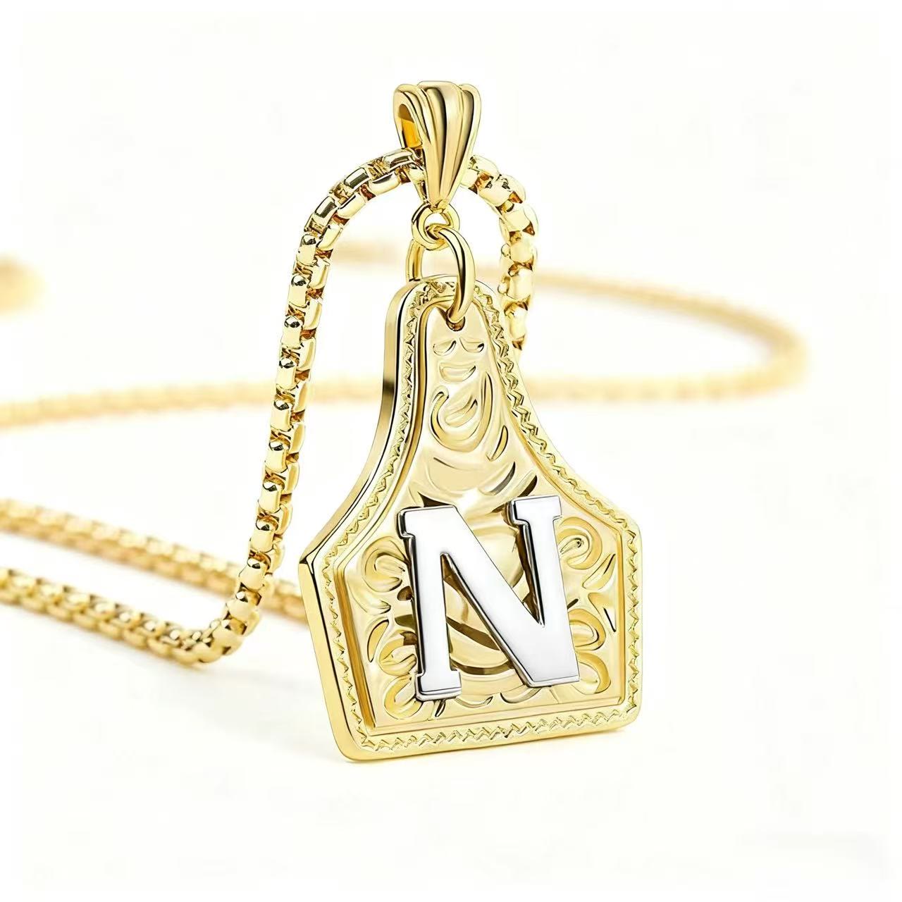 Golden & Silver Exquisite Letter Pendant Embossed Necklace - Golden - N - image 17