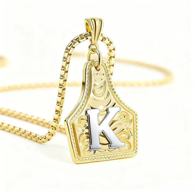 FT: Golden & Silver Exquisite Letter Pendant Embossed Necklace - Golden - K - image 14