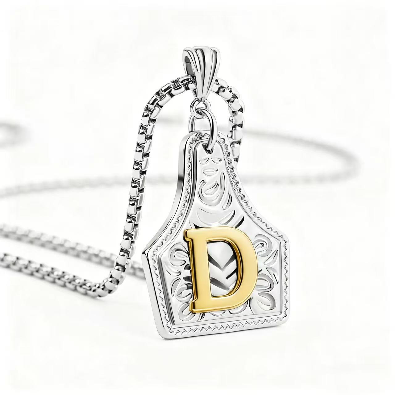 FT: Golden & Silver Exquisite Letter Pendant Embossed Necklace - Silver - D - image 33
