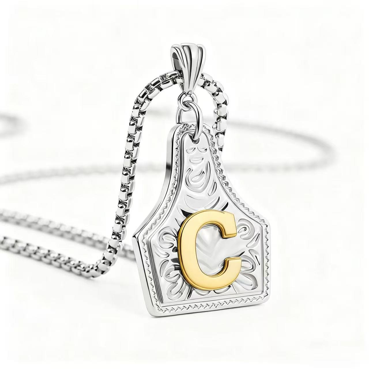 FT: Golden & Silver Exquisite Letter Pendant Embossed Necklace - Silver - C - image 32