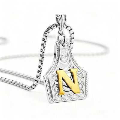 FT: Golden & Silver Exquisite Letter Pendant Embossed Necklace - Silver - N - image 43