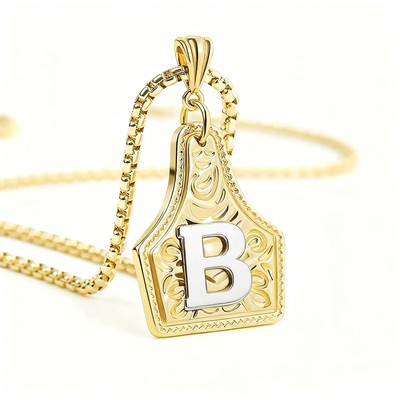 FT: Golden & Silver Exquisite Letter Pendant Embossed Necklace - Golden - B - image 5