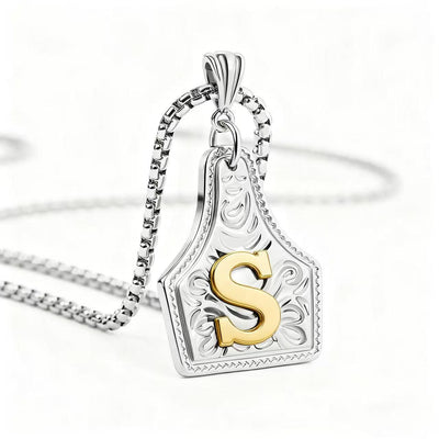 FT: Golden & Silver Exquisite Letter Pendant Embossed Necklace - Silver - S - image 48