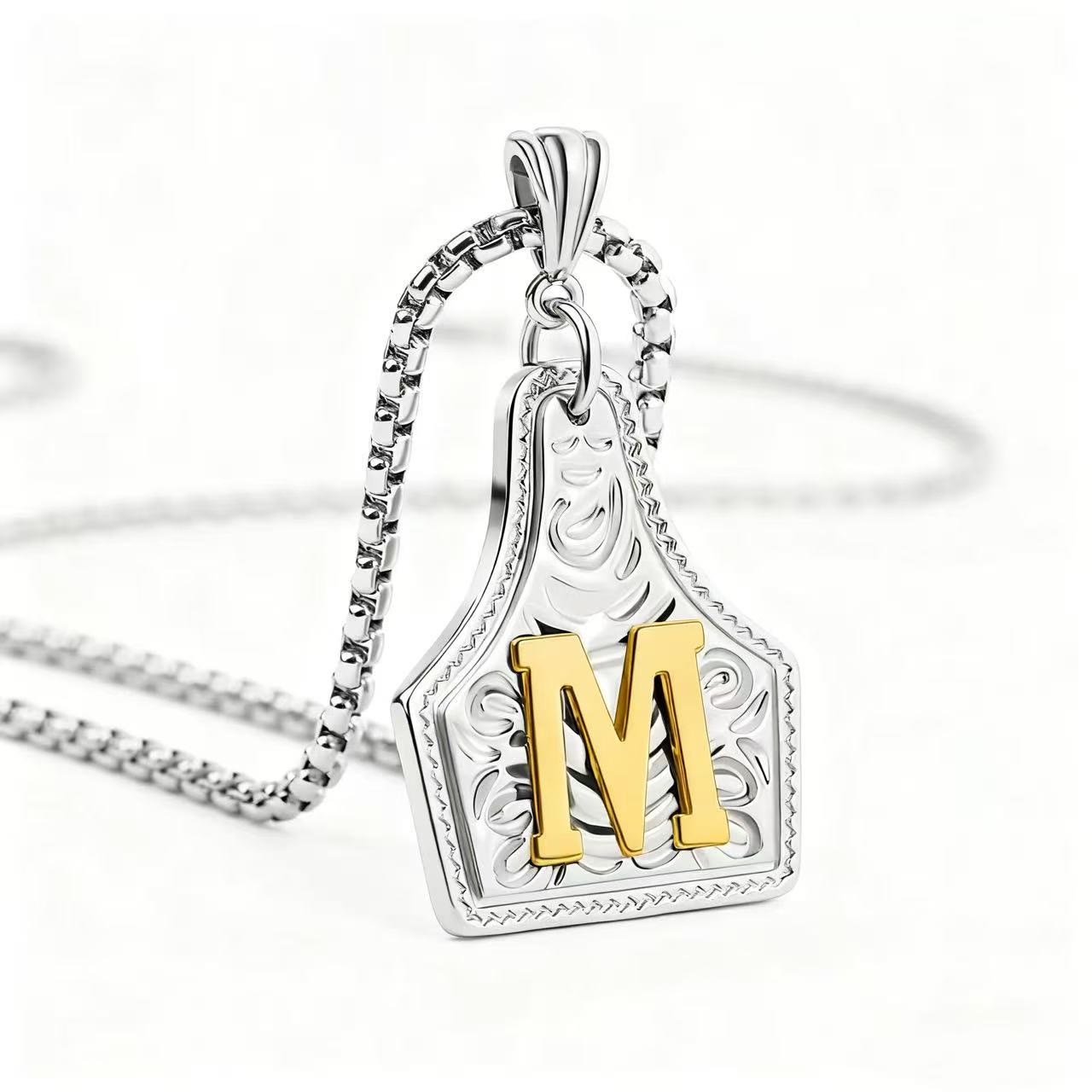 FT: Golden & Silver Exquisite Letter Pendant Embossed Necklace - Silver - M - image 42