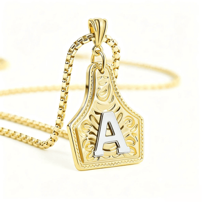 FT: Golden & Silver Exquisite Letter Pendant Embossed Necklace - Golden - A - image 0