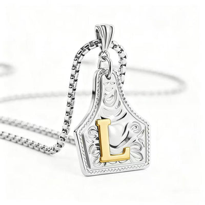 FT: Golden & Silver Exquisite Letter Pendant Embossed Necklace - Silver - L - image 41